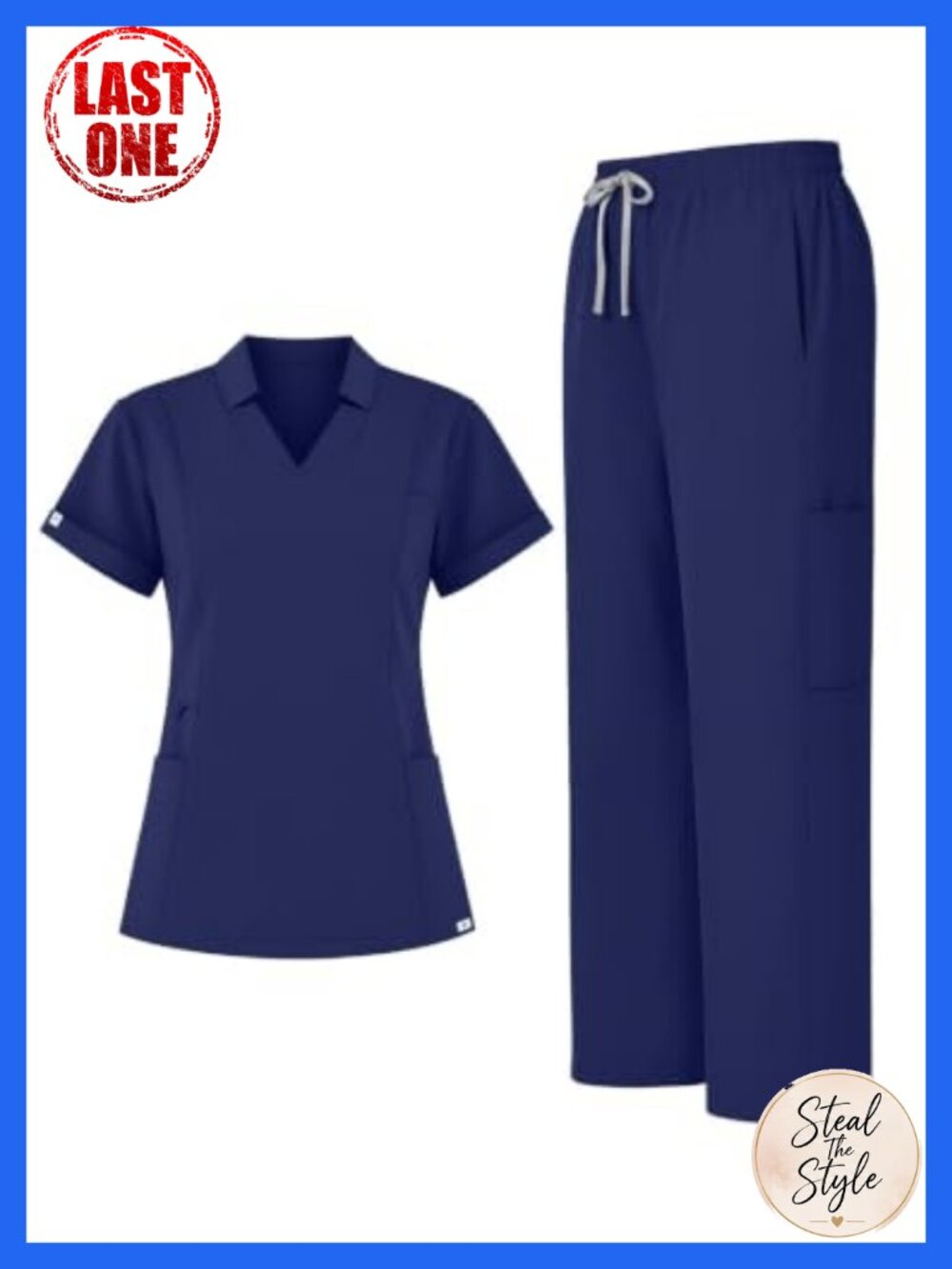 Women's Scrub Set Notched V-Neck Top Straight-Leg Pants 9-Pocket Medical Uniform
